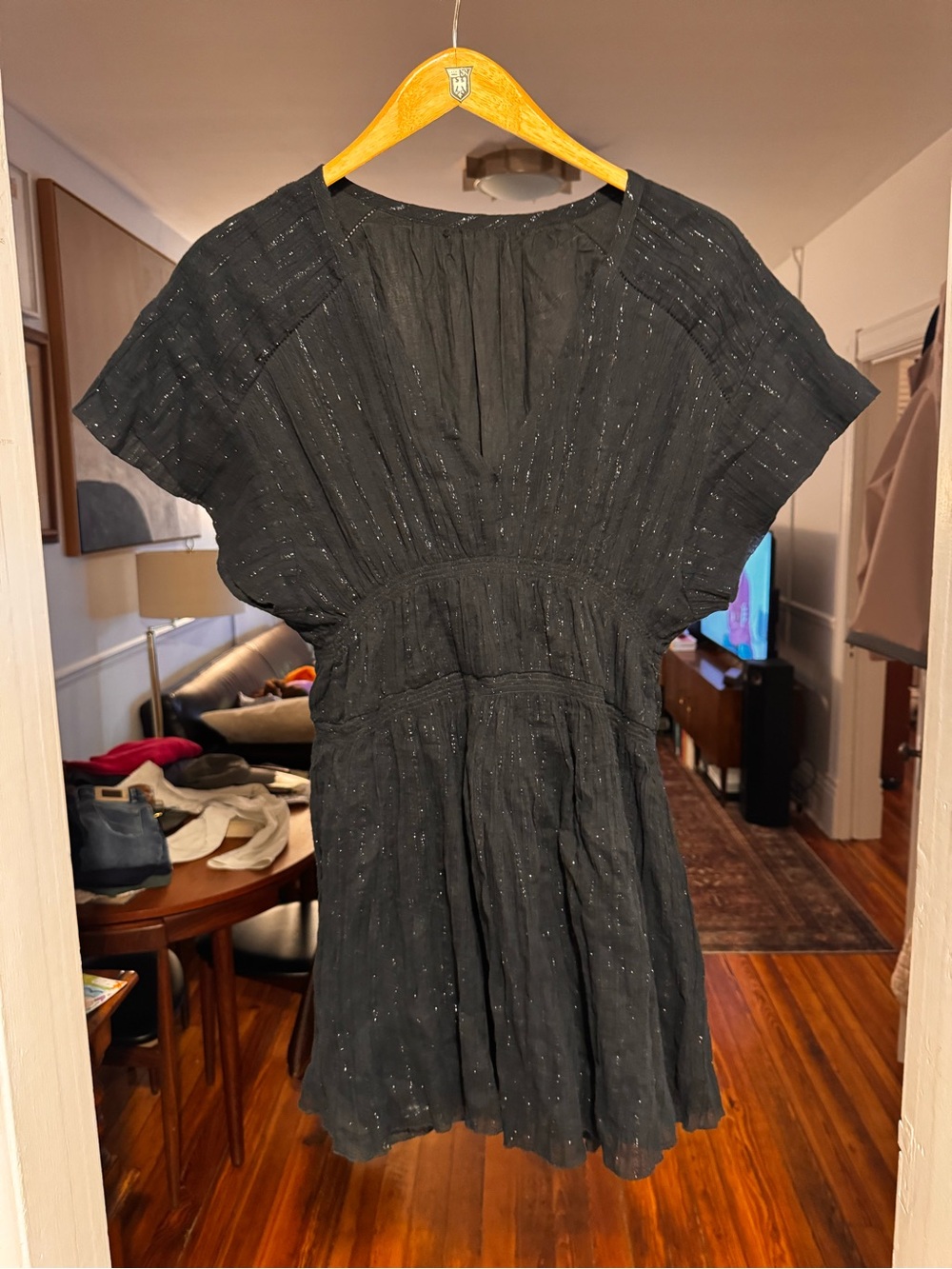 Abercrombie & Fitch Black Short-Sleeve Tiered Mini Dress